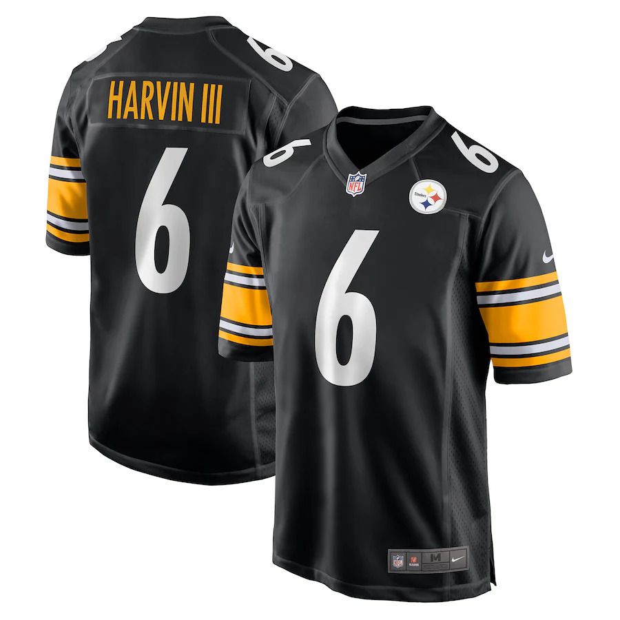 Men Pittsburgh Steelers 6 Pressley Harvin III Nike Black Game NFL Jersey
